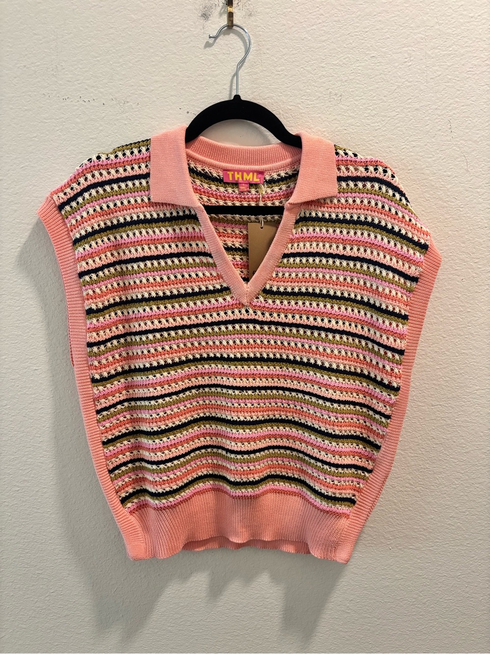 NWT THML Heather Striped Rugby Tee Pink S